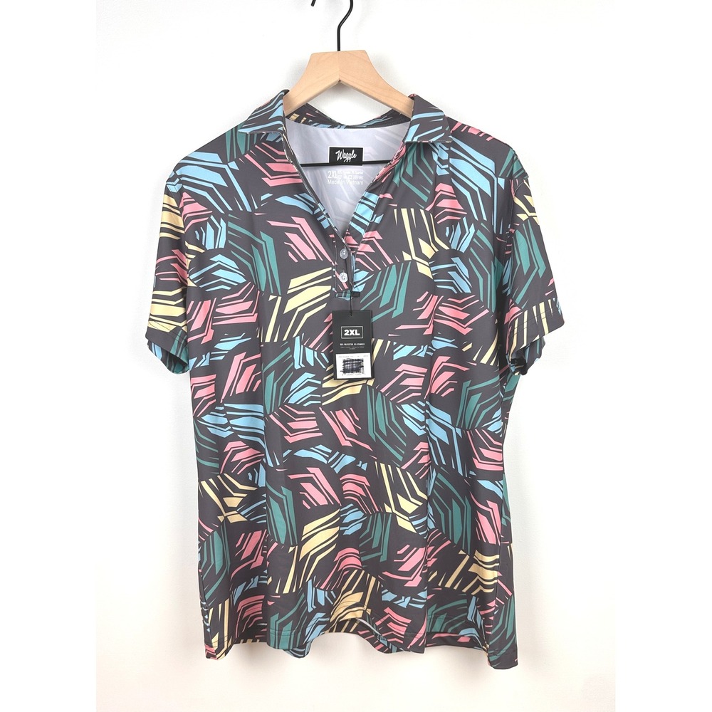 Waggle 2XL Boardwalk Polo Shirt Abstract Print‎ Golf Athletic NWT